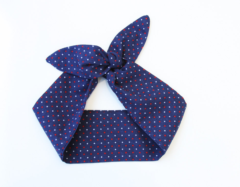 Navy Blue Headband Dolly Bow With Red And White Dots Rockabilly Pinup