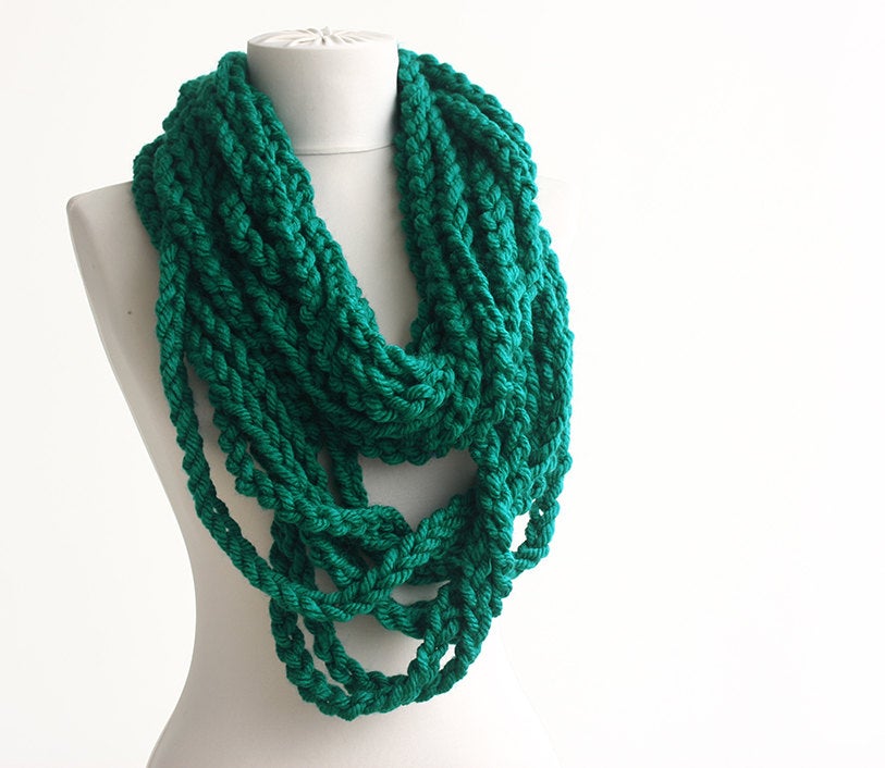 Teal Green Crochet Infinity Scarf Necklace Fashion Scarf Loop Scarf Christmas Gift For Her Mothers Gift Winter
