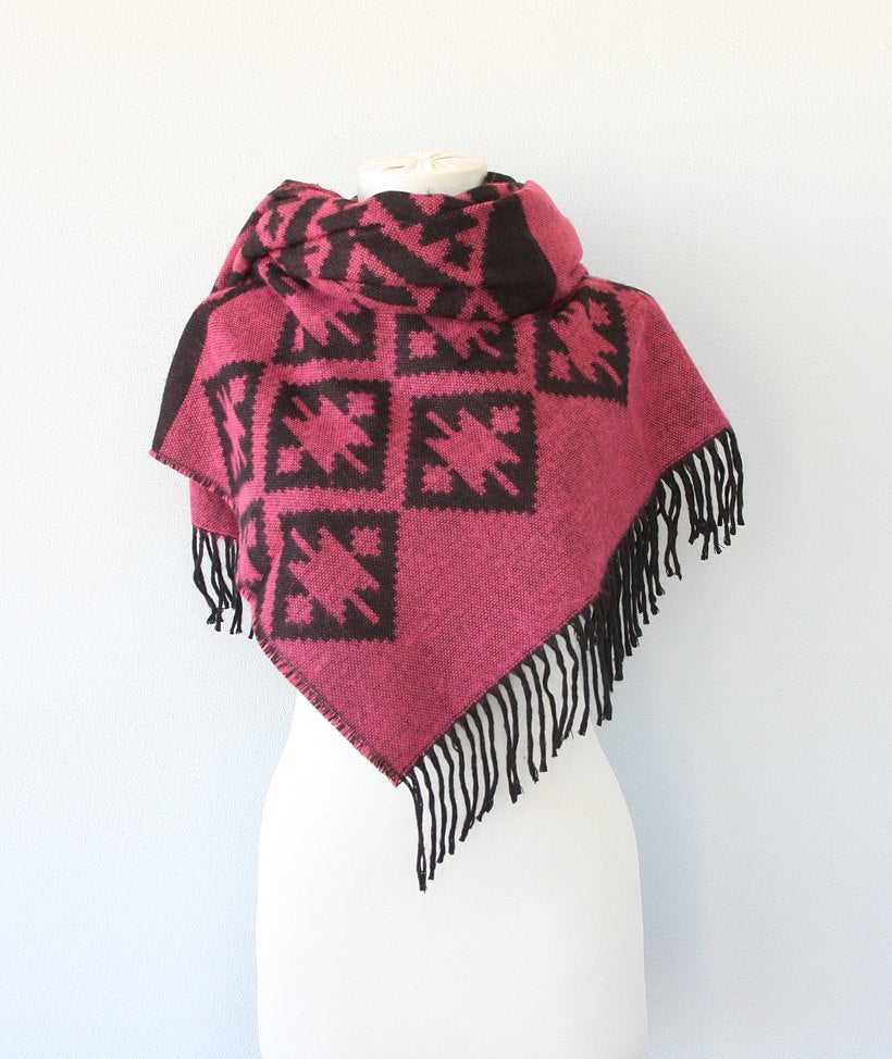 Small Blanket Scarf Aztec Wrap Shoulder Shawl Tribal Winter Scarf Native Shawl Large Hippie Scarf Pink And Black Autumn Fall Women Accessory