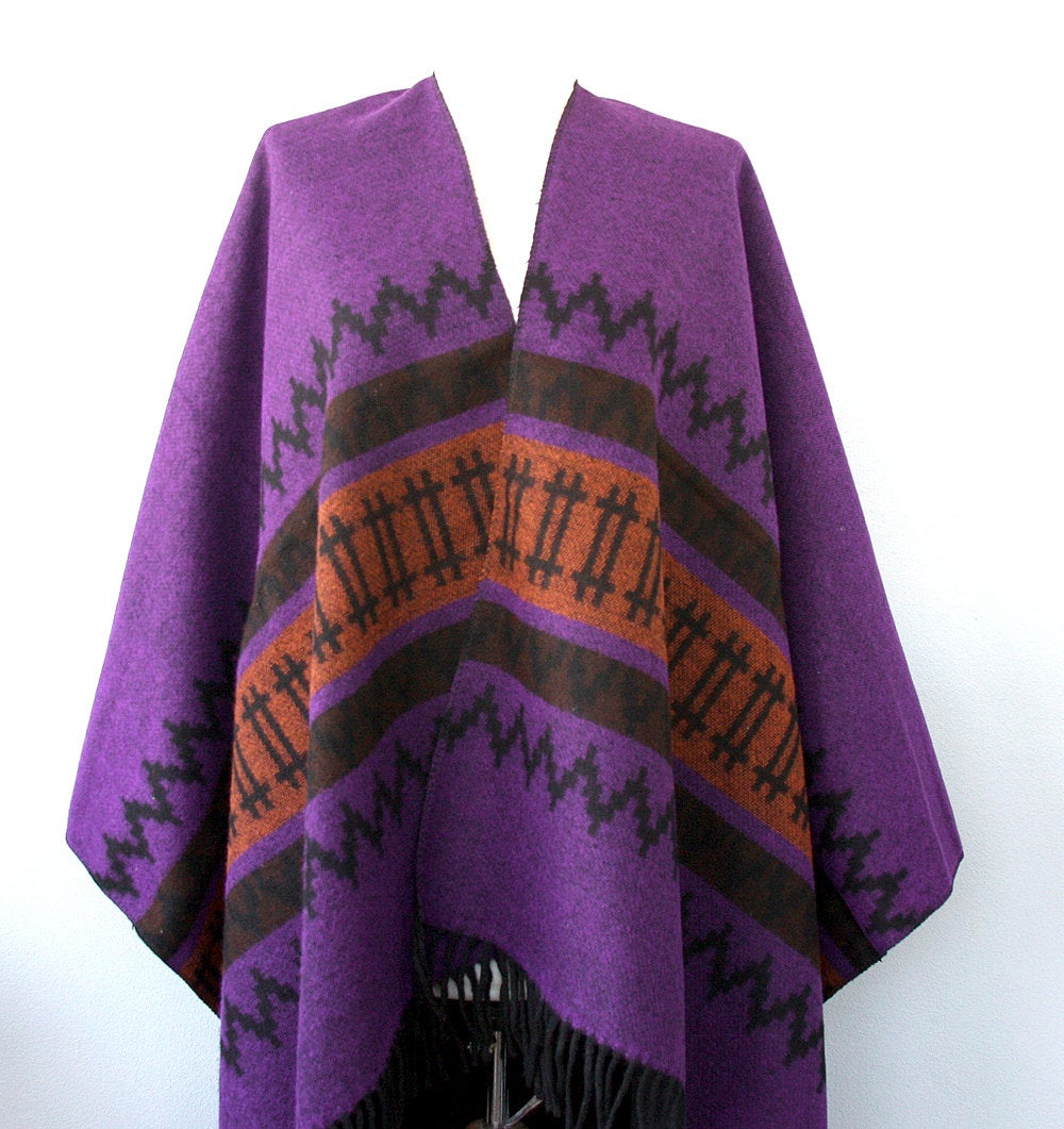 Purple Mexican Poncho Winter Wrap