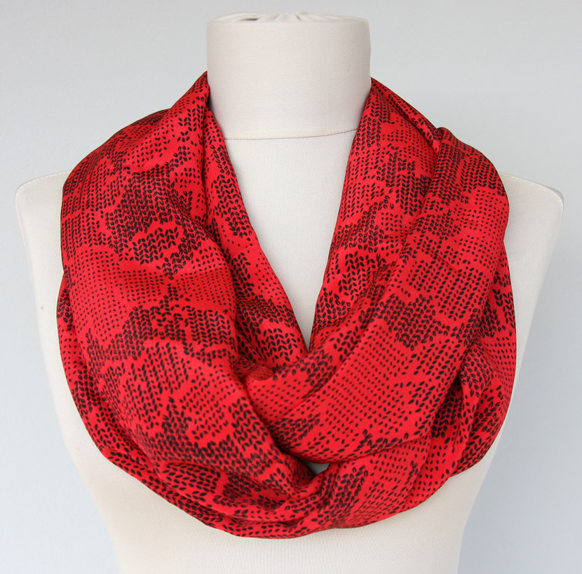 Dark Red Infinity Scarf Vintage Korean Fabric Scarf Flower Pattern Loop Scarf Valentines Day Gift For Her Limited Quantity