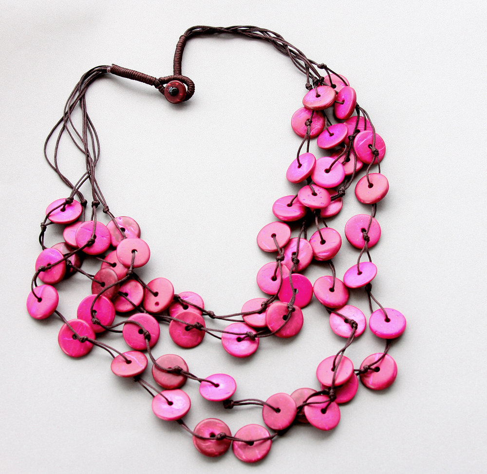 Hot pink necklace statement necklace magenta necklace multi strand necklace coconut beaded necklace pink summer necklace pink gift for her