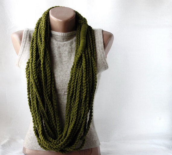Green Braid Scarf Crochet Chain Scarf Infinity Scarf Stocking Stuffer Crochet Necklace Christmas Gift For Co Worker Teen Girl Gift For Her