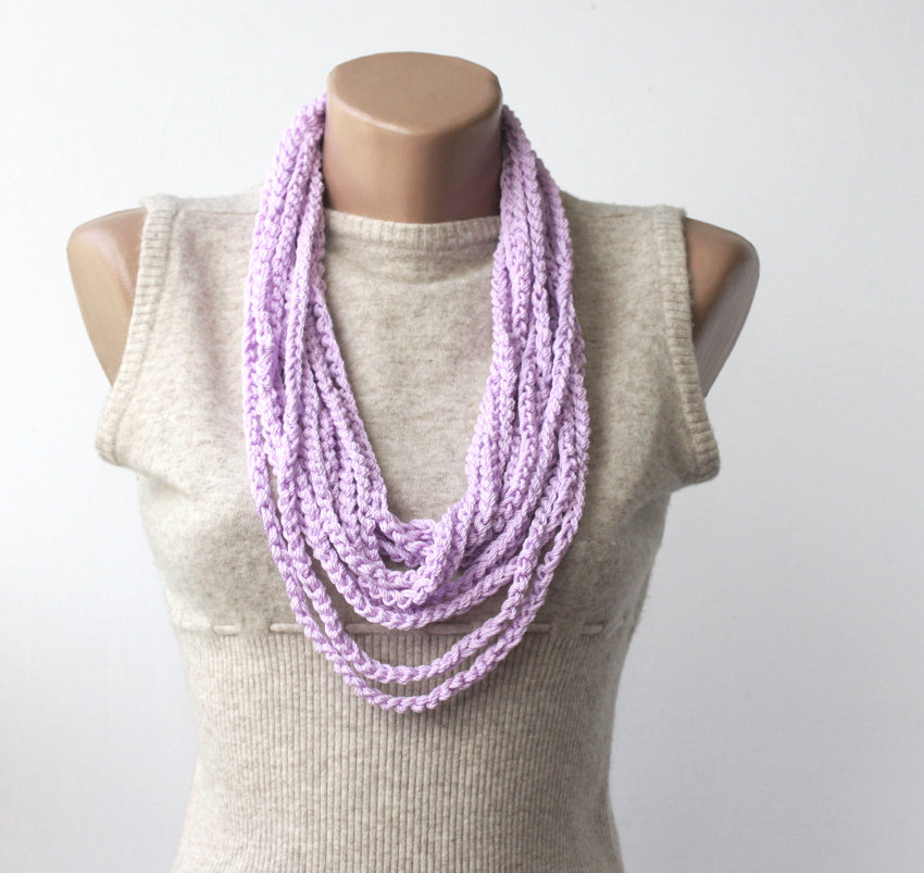 Purple Chain Necklace Infinity Scarf Necklace Crochet Scarf Skinny Scarf Multi Strand Necklace Boho Jewelry Fashion Accessories Gift For Her