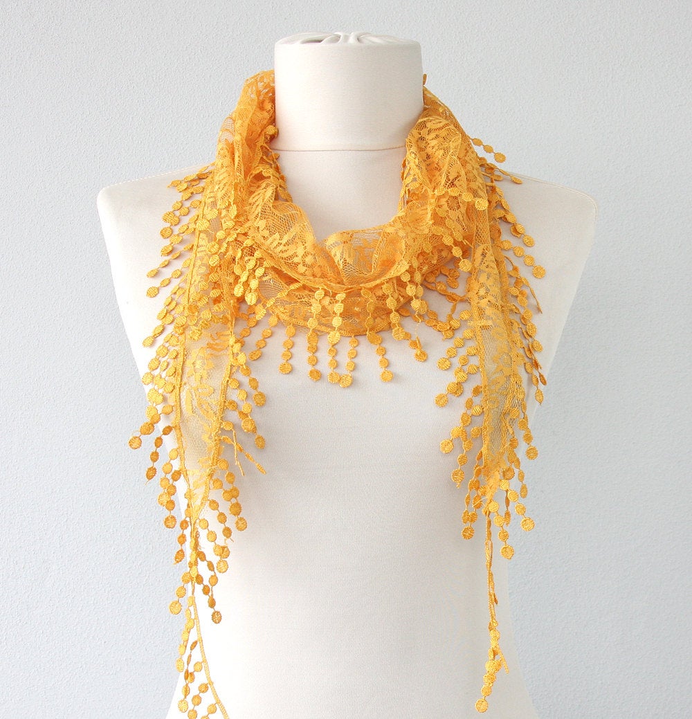 Yellow Lace Scarf Fashion Scarves For Women Fringed Scarf Christmas Gift For Her Birthday Gift Coworkers Gift Belly Dance Hip Scarf Boho