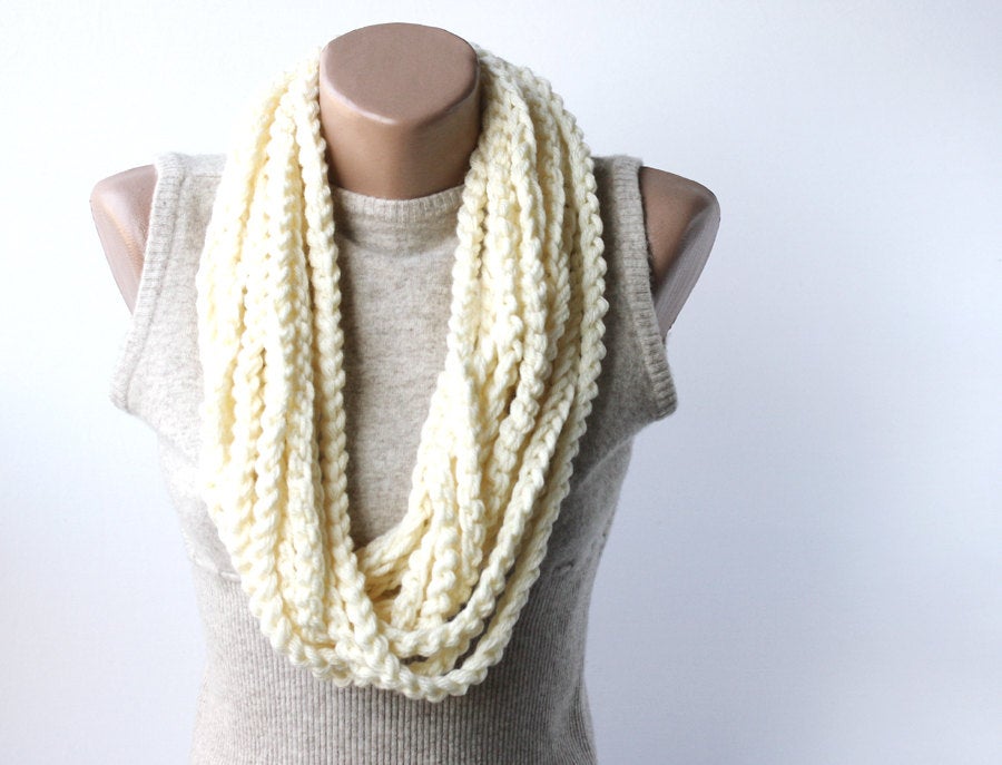 Infinity Chain Scarf White Crochet Scarf Circle Loop Neckwarmer Spring Accessories Fall Fashion