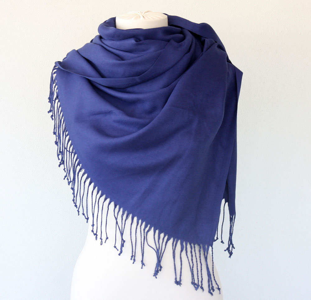 Blue Pashmina Scarf Navy Blue Wedding Wrap Quality Thick Pashmina Shawl Bridesmaid Scarf Birthday Gift For Mothers Day Gift For Her