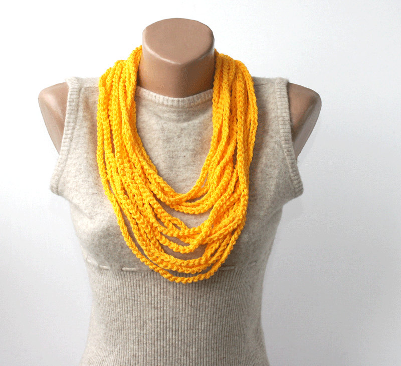 Yellow Crochet Necklace Skinny Scarf Necklace Crochet Scarf Infinity Scarf Summer Scarves For Women Fashion Accessories Gift Ideas For Her