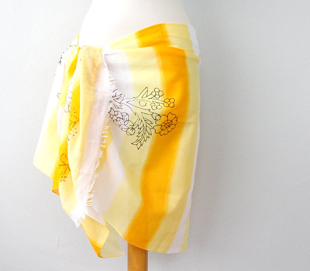 Orange Sarong Cotton Swimsuit Coverup Batik Summer Scarves Gift For Her Cotton Pareo Yellow Beach Cover Up Bathing Suit Coverup Beachwear