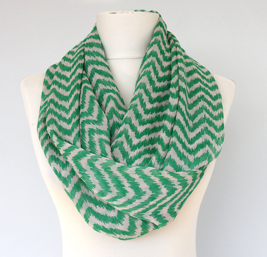 Green Chevron Scarf Infinity Scarf Zig Zag Scarf Summer Scarves For Women Trending Loop Scarf Circle Scarf Fashion Scarves Gift For Her