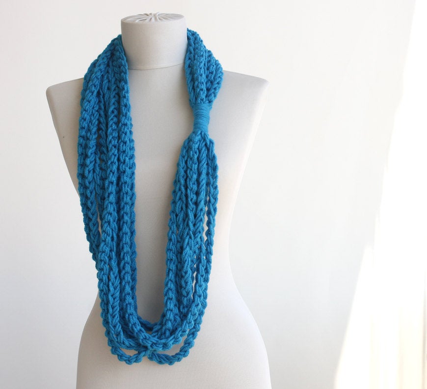 Infinity Scarf Crochet Scarf In Blue Womens Circle Scarf Chain Fall Scarves