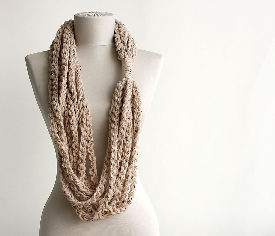 Infinity Scarf Chain Loop Scarf Oatmeal Beige Sprinkled With Brown Unisex Scarves Valentines Day Gift