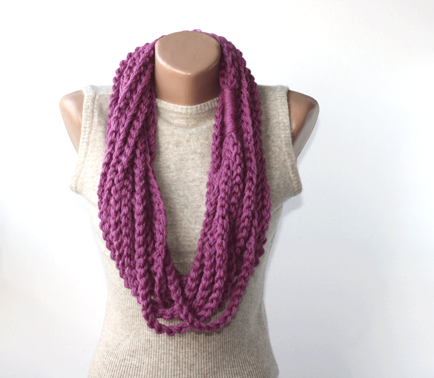 Purple Crochet Scarf Infinity Scarf Chain Scarf Fall Scarves For Women Teacher Gift Idea For Her Circle Scarf Chain Scarf Winter Scarf