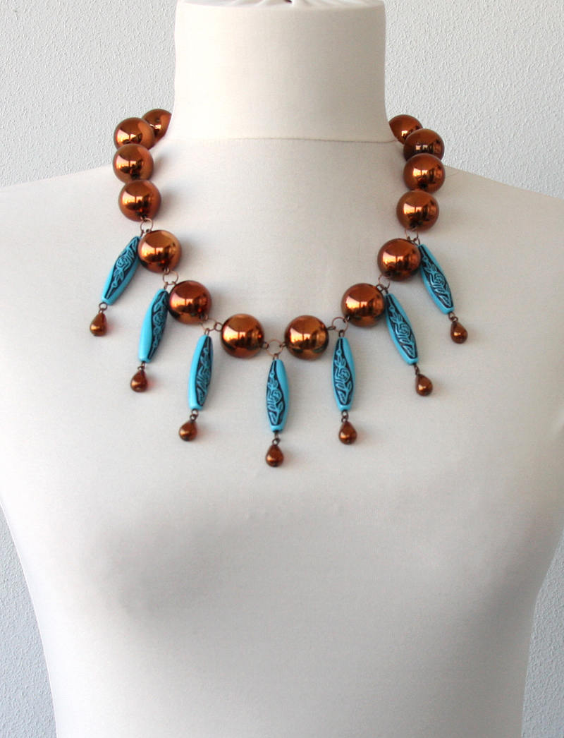 Valentines Day Gift For Her, Chunky Bead Necklace For Women, Statement Necklace, Copper And Blue Necklace, Festival Jewelry, Unique Gift