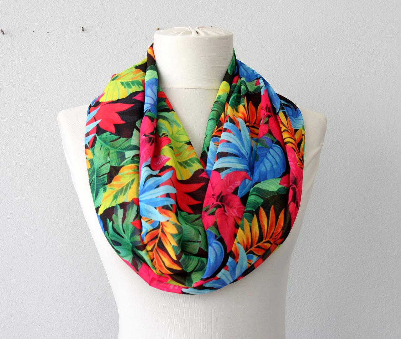 Tropical Scarf, Floral Infinity Scarf, Bold And Bright , Beach Party Accessories