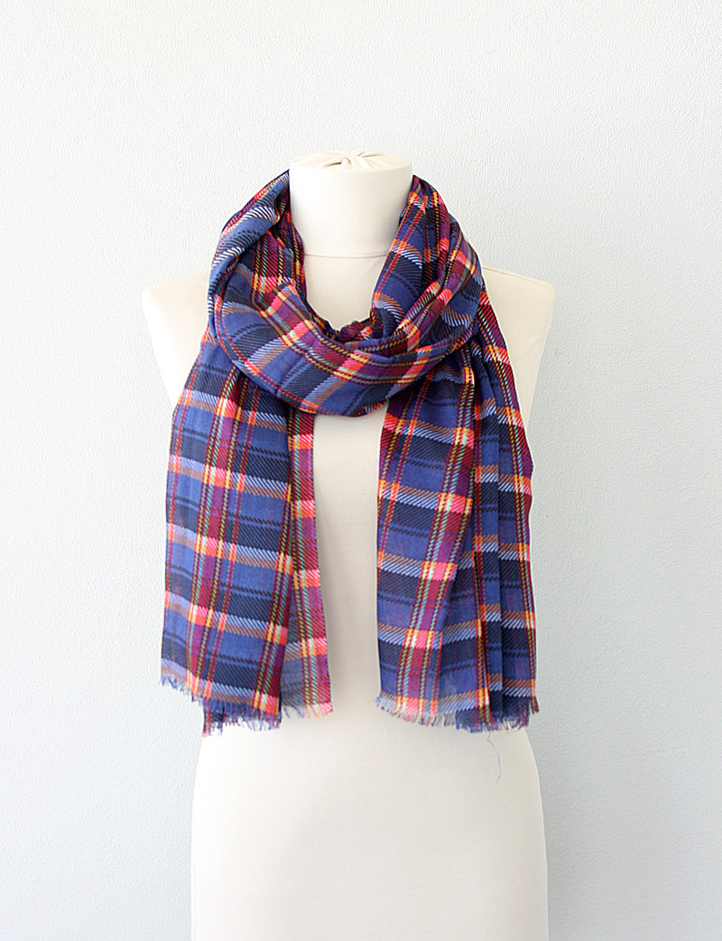 Plaid Autumn Fall Scarf Soft Shawl Check Scarf Tartan Large Shawl Lightweight Scarves Blue Red Checked Scarf Swimsuit Cover Up Pareo