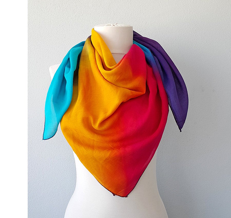 Rainbow Scarf Cotton Gauze Colorful Scarf Square Batik Scarves Spring Women Scarves Small Shawl Headband Hair Wrap Gift For Her