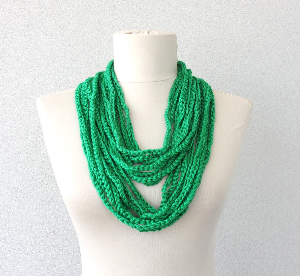 Grass Green Scarf Necklace Infinity Crochet Necklace Layering Necklace Skinny Scarf Summer Scarves Women Fashion Accessories Gift For Her
