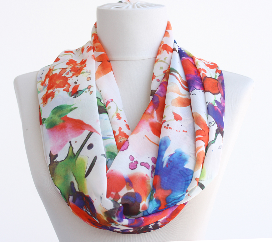Spring Scarf Floral Infinity Scarf Snood Tube Scarf Abstract Watercolor Scarf