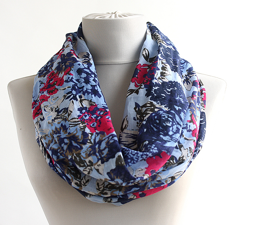 Blue Infinity Scarf,cotton Spring Scarf,tube Scarf